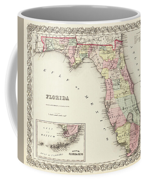 Florida Map Coffee Mug featuring the photograph Vintage Map State of Florida 1856 by Carol Japp