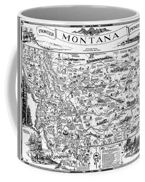 Montana Coffee Mug featuring the photograph Vintage Montana Frontier Pioneer Map 1937 Black and White by Carol Japp