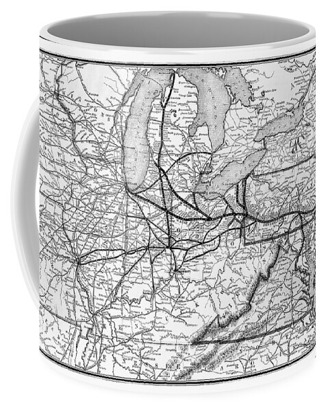 Railroad Coffee Mug featuring the photograph Vintage Railroad Map 1874 Pittsburgh and Beyond Black and White by Carol Japp
