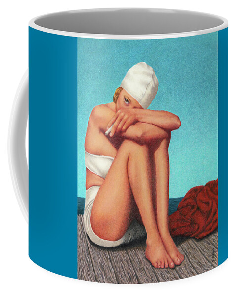 Vintage Swimwear Coffee Mug featuring the painting Vintage Sun Bather by Valerie Evans