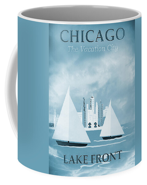 Chicago Coffee Mug featuring the photograph Vintage Travel Chicago Lakefront Sea Blues by Carol Japp