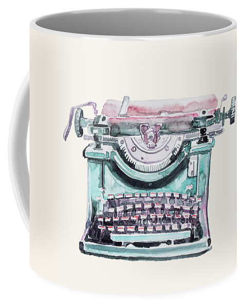 Write Coffee Mug featuring the painting Vintage Typewriter Watercolor III by Ink Well
