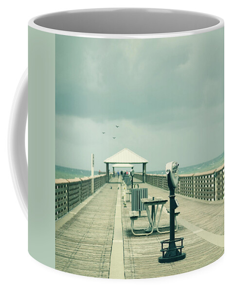 Pier Coffee Mug featuring the photograph Juno Pier Vintage Viewer by Laura Fasulo