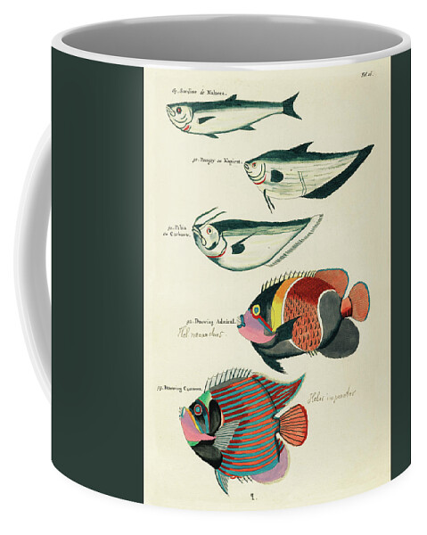 Fish Coffee Mug featuring the digital art Vintage, Whimsical Fish and Marine Life Illustration by Louis Renard - Sardine, Douwing Admiral by Louis Renard