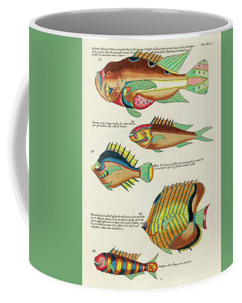 Fish Coffee Mug featuring the digital art Vintage, Whimsical Fish and Marine Life Illustration by Louis Renard - Kakatoe, Douwing Princesse by Studio Grafiikka