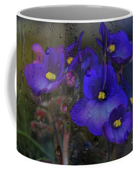 Digital Paintings Coffee Mug featuring the photograph Violets In A Window by Diana Mary Sharpton