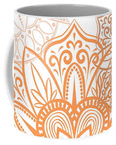 Colorful Coffee Mug featuring the digital art Vitiria - Artistic Orange Mandala Pattern by Sambel Pedes