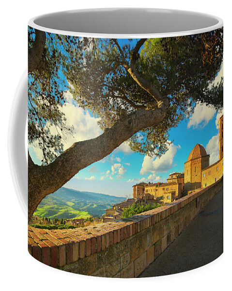 Volterra Coffee Mug featuring the photograph Volterra Skyline and a Tree by Stefano Orazzini