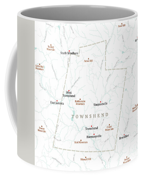 Vermont Coffee Mug featuring the digital art VT Windham Townshend Vector Road Map by Frank Ramspott