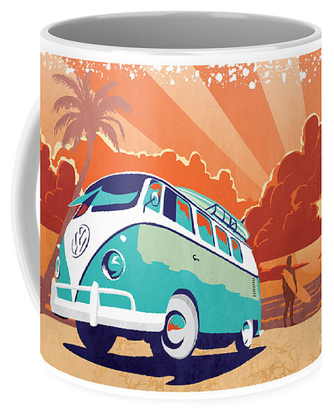 Kombi Coffee Mug featuring the painting VW Kombi Surf paradise by Sassan Filsoof