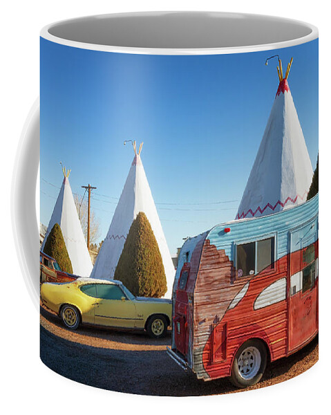 Route 66 Coffee Mug featuring the photograph VW Super Bugger RV - Wigwam Motel - Route 66 by Susan Rissi Tregoning