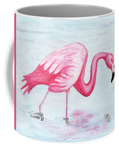 Flamingo Coffee Mug featuring the painting Wading Flamingo by Katrina Gunn