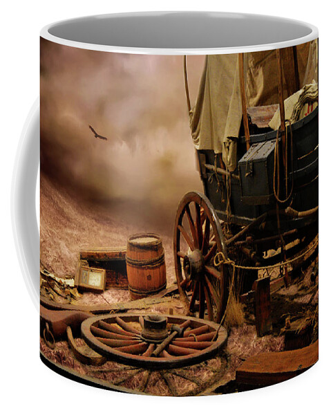 Covered Wagon Coffee Mug featuring the mixed media Wagon Wheel by Kathy Kelly