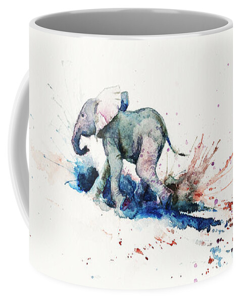 Elephant Coffee Mug featuring the painting Wait for Me by Zaira Dzhaubaeva
