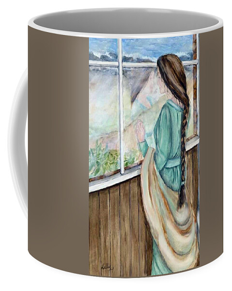 Young Girl Coffee Mug featuring the painting Waiting For Her Dreams by Kelly Mills