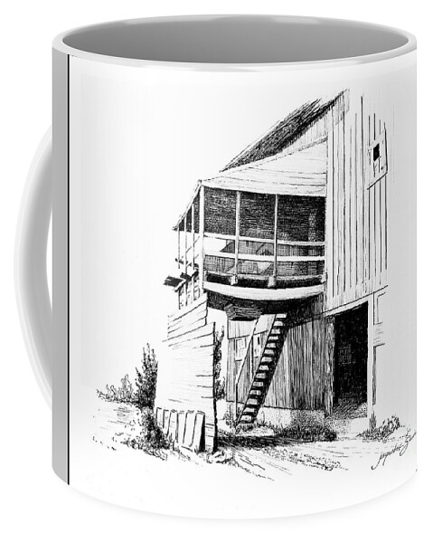Barn Coffee Mug featuring the drawing Waiting by Jacqueline Shuler