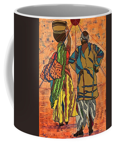 Indian Folk Art Coffee Mug featuring the painting Waiting Patiently by Raji Musinipally