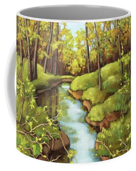 Spring Coffee Mug featuring the painting Walk along the spring creek by Inese Poga