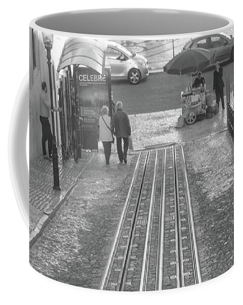 Lisbon Coffee Mug featuring the photograph Walking by the rails - Lisbon by Christina McGoran