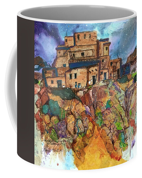 Ancient Dwelling Coffee Mug featuring the painting Walpi Village Pueblo by Elaine Elliott