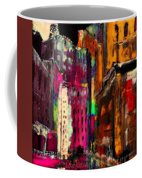 Watercolor Coffee Mug featuring the painting Warmly Lit CityWalk by Lisa Kaiser