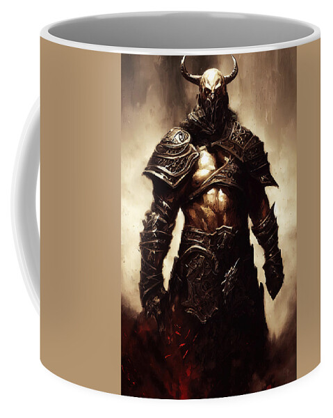 Medieval Coffee Mug featuring the painting Warrior of a Fantasy World, 05 by AM FineArtPrints