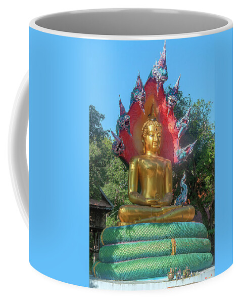 Scenic Coffee Mug featuring the photograph Wat Burapa Buddha Image on Naga Throne DTHU1397 by Gerry Gantt