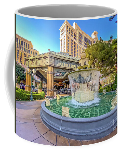 Bellagio Hotel Coffee Mug featuring the photograph Water Fountain Outside Bellagio Las Vegas by FeelingVegas Wall Art and Prints