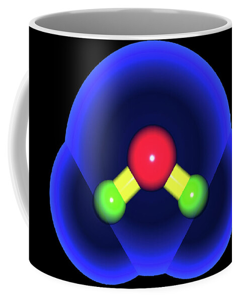 Water Coffee Mug featuring the digital art WATER MOLECULE Thick Bonds on Black by Russell Kightley