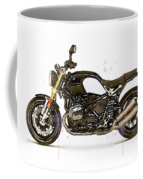 Motorbike Paitning Coffee Mug featuring the painting Watercolor BMW NineT motorcycle - oryginal artwork by Vart. by Vart