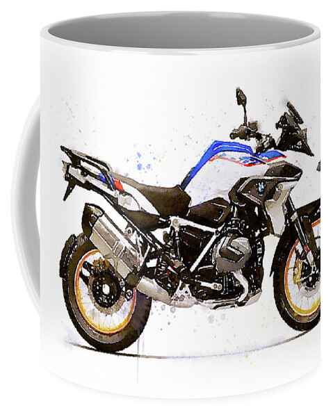 Motorcycle Coffee Mug featuring the painting Watercolor BMW R1250GS motorcycle - oryginal artwork by Vart by Vart