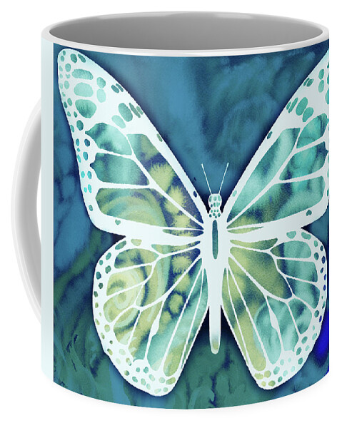 Butterflies Coffee Mug featuring the painting Watercolor Butterfly In Teal Blue Sky III by Irina Sztukowski