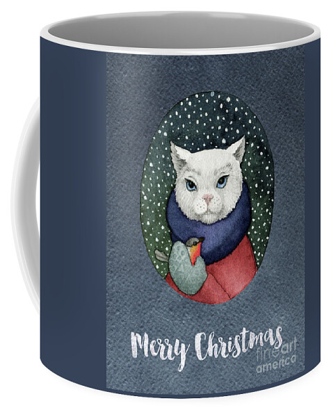 Cat Coffee Mug featuring the painting Watercolor Cat Winter Christmas Holiday by Modern Art