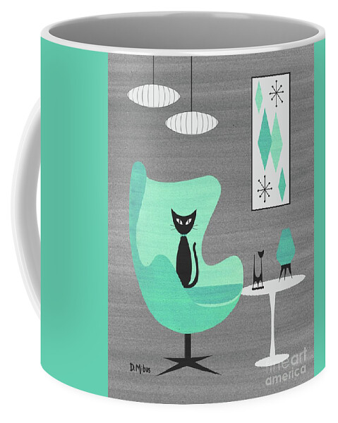 Mid Century Modern Coffee Mug featuring the mixed media Egg Chair in Aqua nd Gray by Donna Mibus
