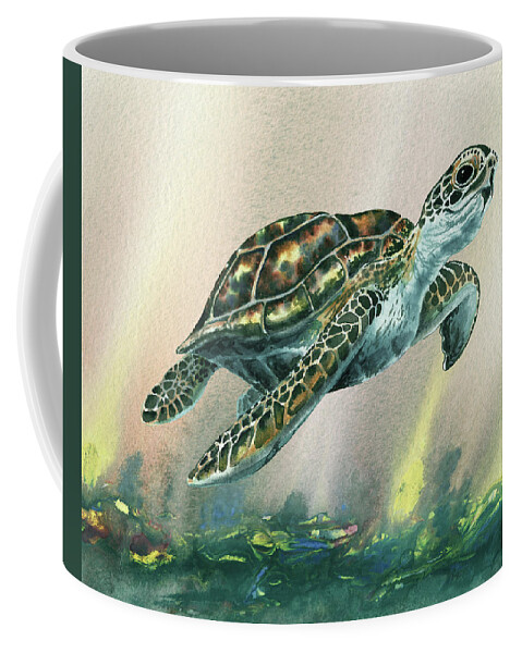 Blue Coffee Mug featuring the painting Watercolor Giant Sea Turtle by Irina Sztukowski