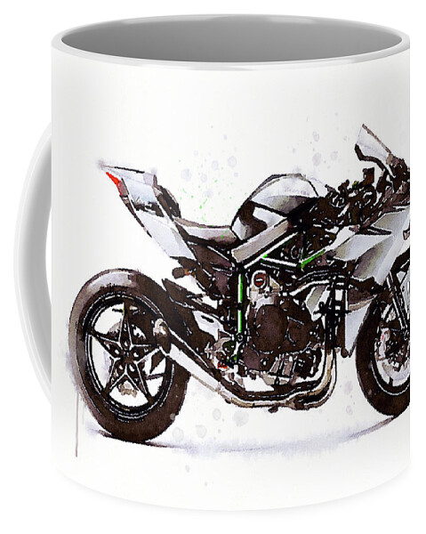 Sport Coffee Mug featuring the painting Watercolor Kawasaki Ninja H2R motorcycle - orygin by Vart Studio