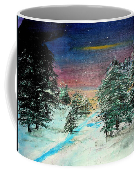 Winter Coffee Mug featuring the painting Watercolor landscape winter scene 1 by Valerie Shaffer