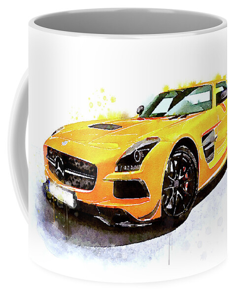 Watercolor Coffee Mug featuring the painting Watercolor Mercedes SLS AMG - oryginal artwork by Vart by Vart