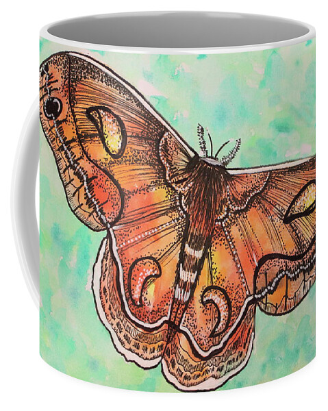Watercolor Coffee Mug featuring the painting Ink and Watercolor Moth A Delicate Flight by Kenneth Pope