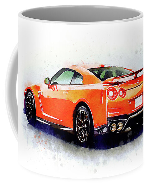 Watercolor Coffee Mug featuring the painting Watercolor Nissan GT-R - oryginal artwork by Vart. by Vart