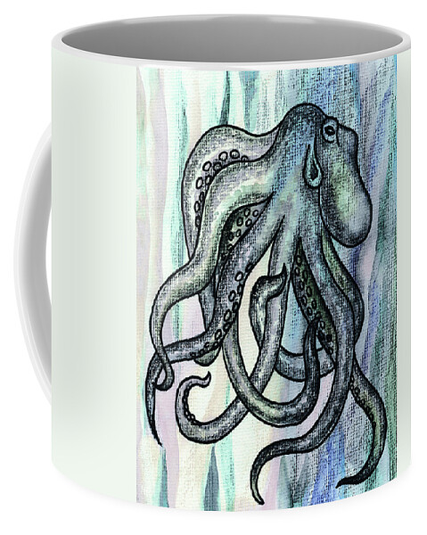 Octopus Coffee Mug featuring the painting Watercolor Octopus Beach Art Teal Blue Sea Creature by Irina Sztukowski