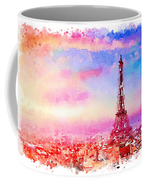 Watercolor Coffee Mug featuring the painting Watercolor Paris by Vart by Vart Studio