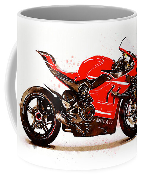 Sport Coffee Mug featuring the painting Watercolor Sport Motorcycle Superleggera V4 - original artwork by Vart. by Vart Studio