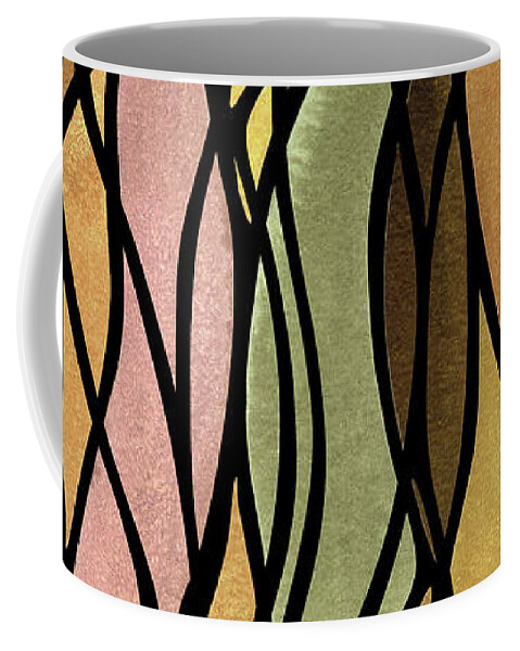 Warm Lines Coffee Mug featuring the painting Watercolor Tapestry Organic Black Tread Batik In Beige And Brown I by Irina Sztukowski