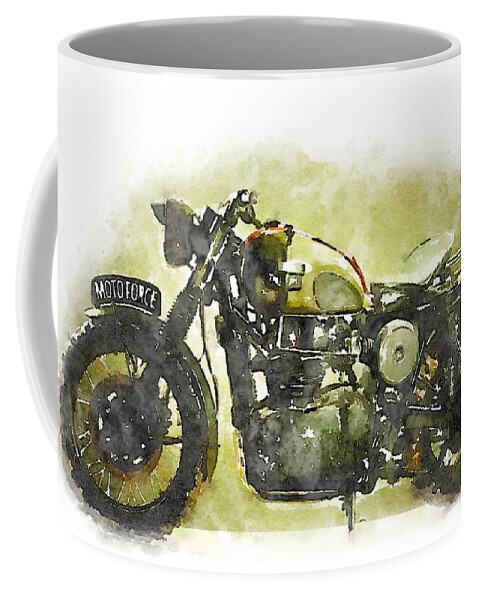 Art Coffee Mug featuring the painting Watercolor Vintage motorcycle by Vart. by Vart