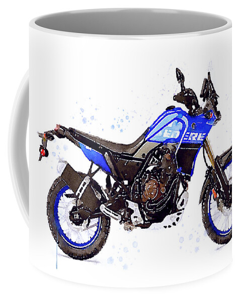 Adventure Coffee Mug featuring the painting Watercolor Yamaha Tenere 700 blue motorcycle - oryginal artwork by Vart. by Vart Studio