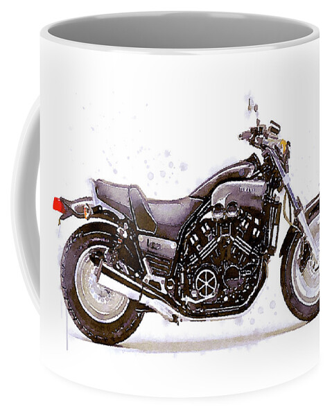 Motorcycle Coffee Mug featuring the painting Watercolor Yamaha V-MAX 1200 motorcycle, oryginal artwork by Vart. by Vart