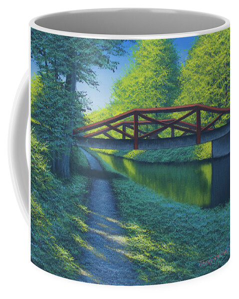Landscape Coffee Mug featuring the painting Waterview Bridge by Timothy Stanford