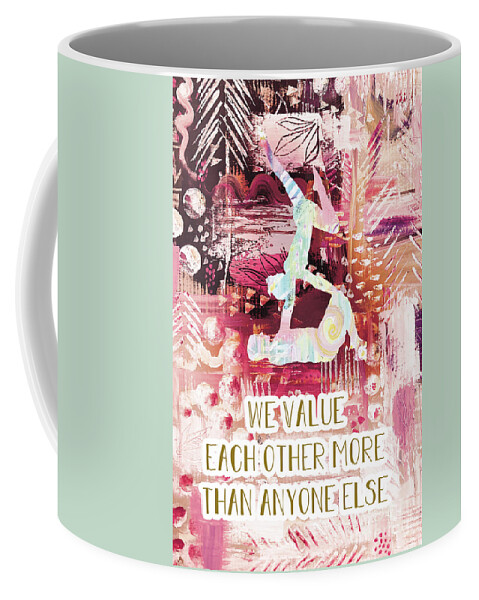 We Value Each Other Coffee Mug featuring the drawing We value each other by Claudia Schoen