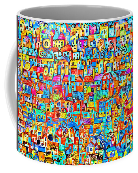 Wingsdomain Coffee Mug featuring the painting Welcome To The Whimsical Enchanting Town On The Hill in The Old Country 20210801 v3-z by Wingsdomain Art and Photography